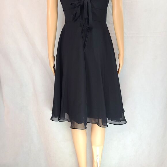 New Special Occasion (8) Black Chiffon Sleeveless Pleated Knee Length Dress - Picture 7 of 9